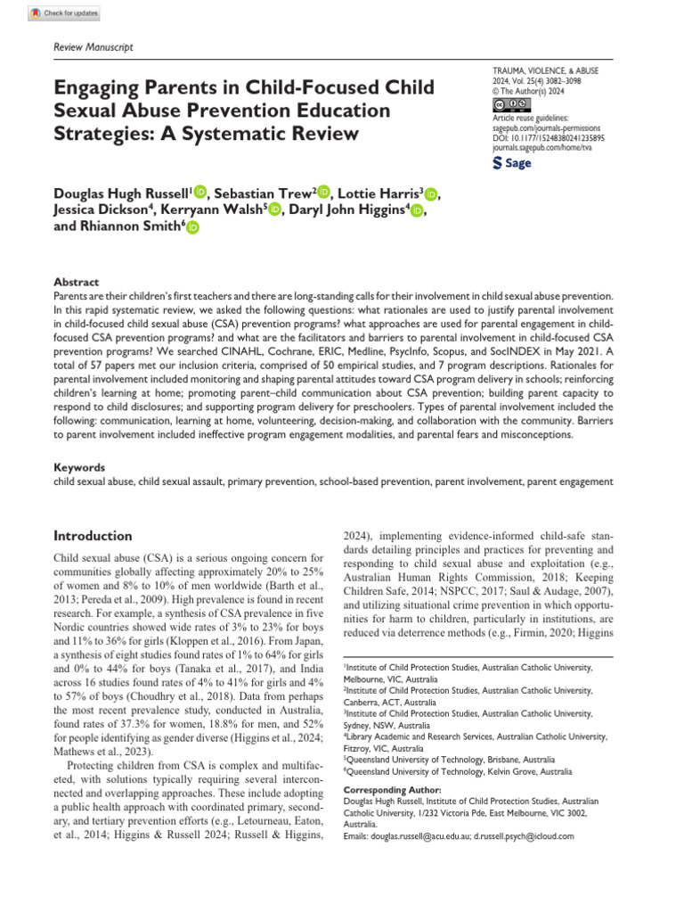Russell Et Al 2024 Engaging Parents in Child Focused Child Sexual Abuse ...