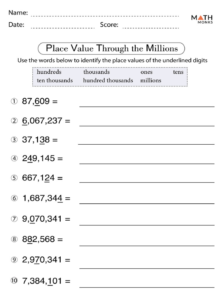 Place Value Through Millions Worksheets | PDF