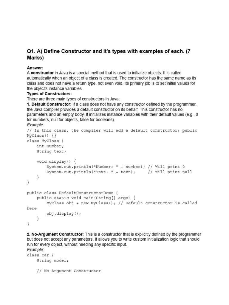 Java Constructors and Class Examples | PDF | Programming | Constructor ...