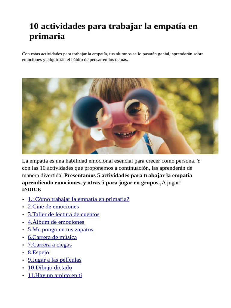 Actividades para fomentar la empatía en primaria | PDF | Empatía | Las ...