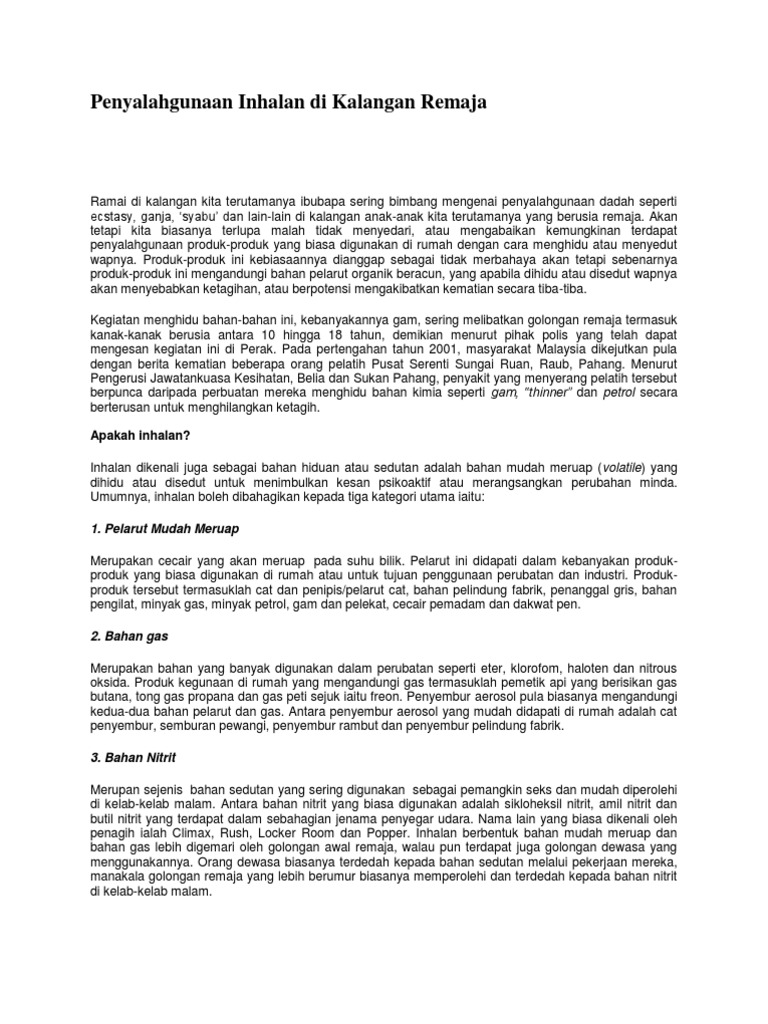 Penyalahgunaan Inhalan Di Kalangan Remaja Pdf