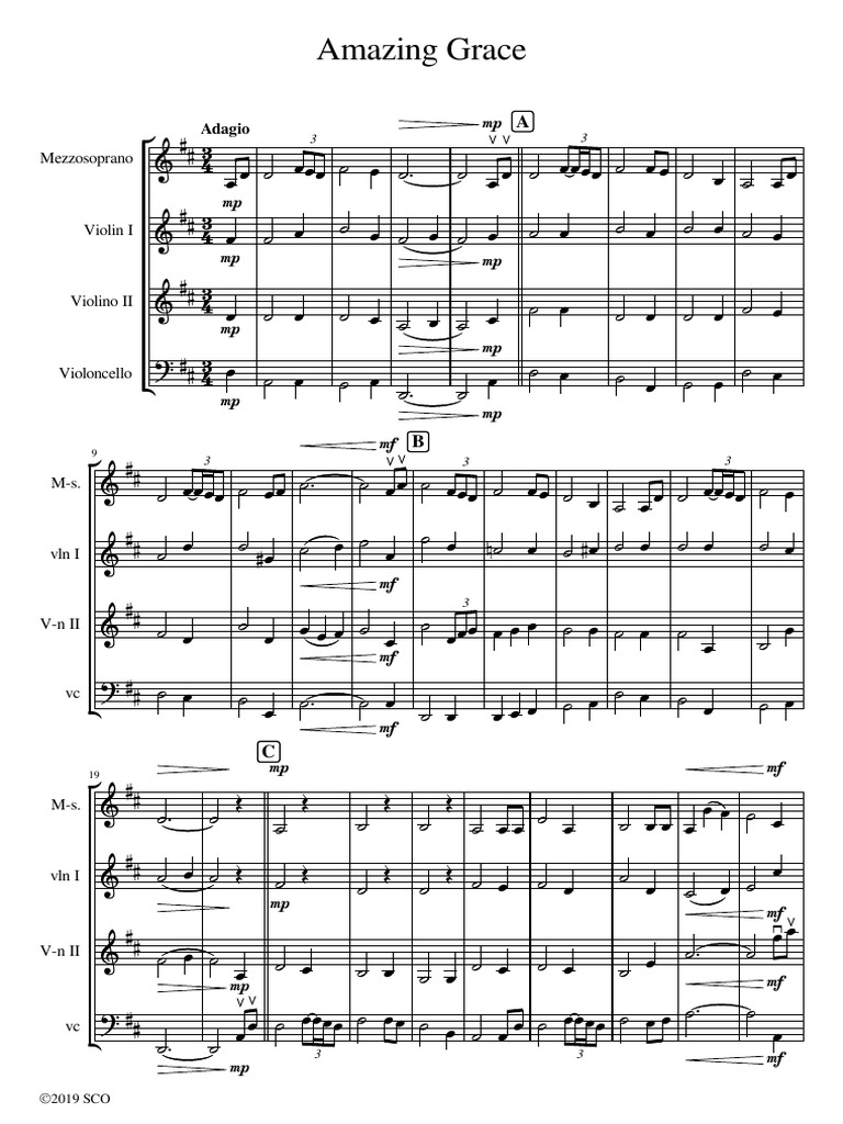 Amazing Grace String Quartet Score | PDF | Necked Lutes | Bowed Instruments