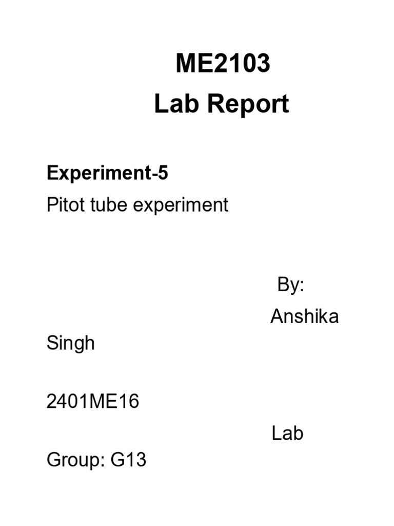 Pitot Tube Experiment Lab Report | PDF