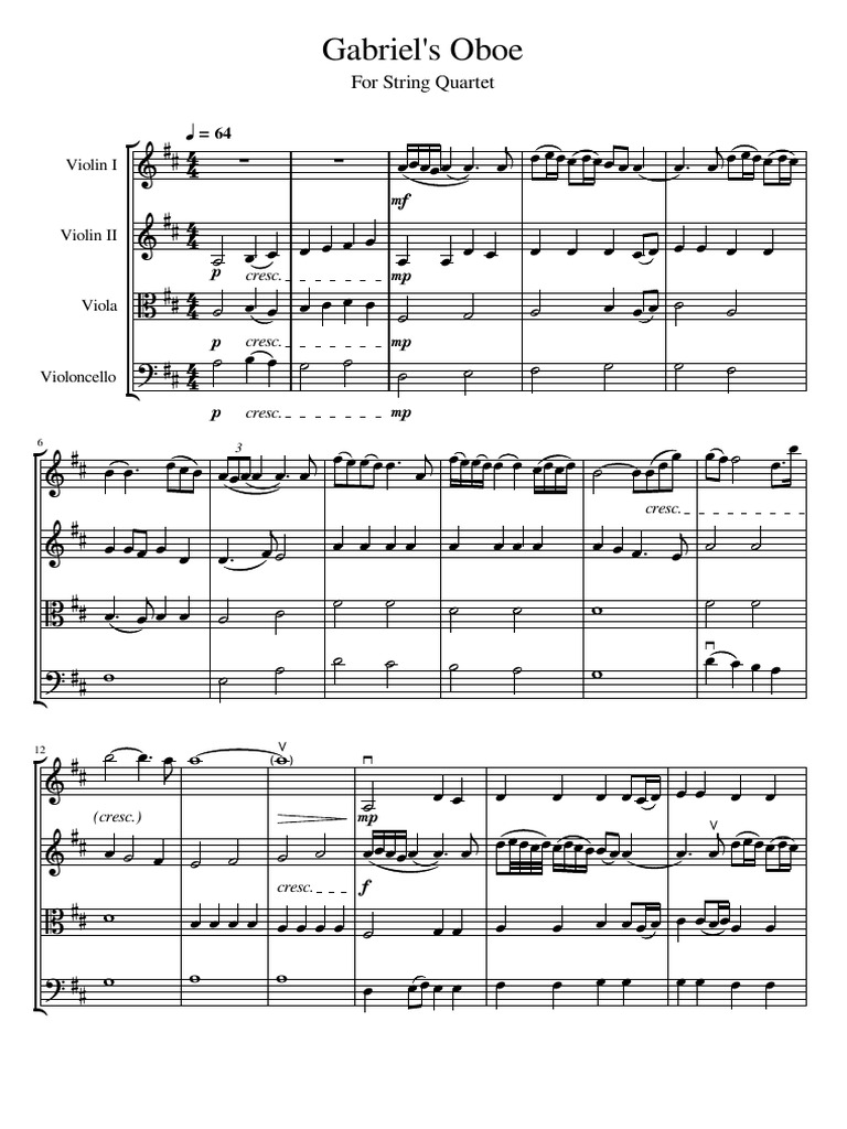 Gabriels Oboe String Quartet | PDF | String Instruments | Classical Music