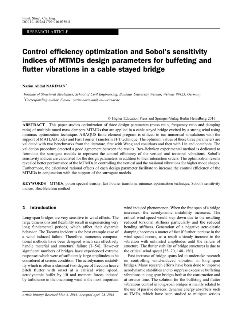 Control Ef Ciency Optimization and Sobol S Sensitivity Indices of Mtmds ...