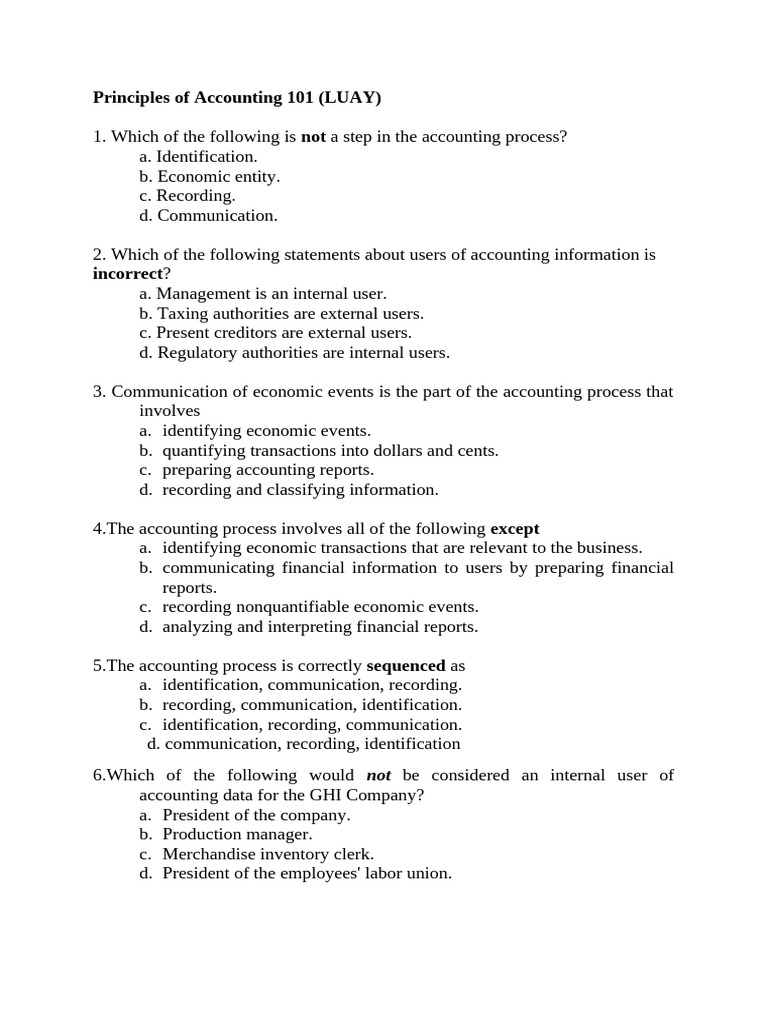 Accounting Principles Quiz Overview | PDF | Generally Accepted ...