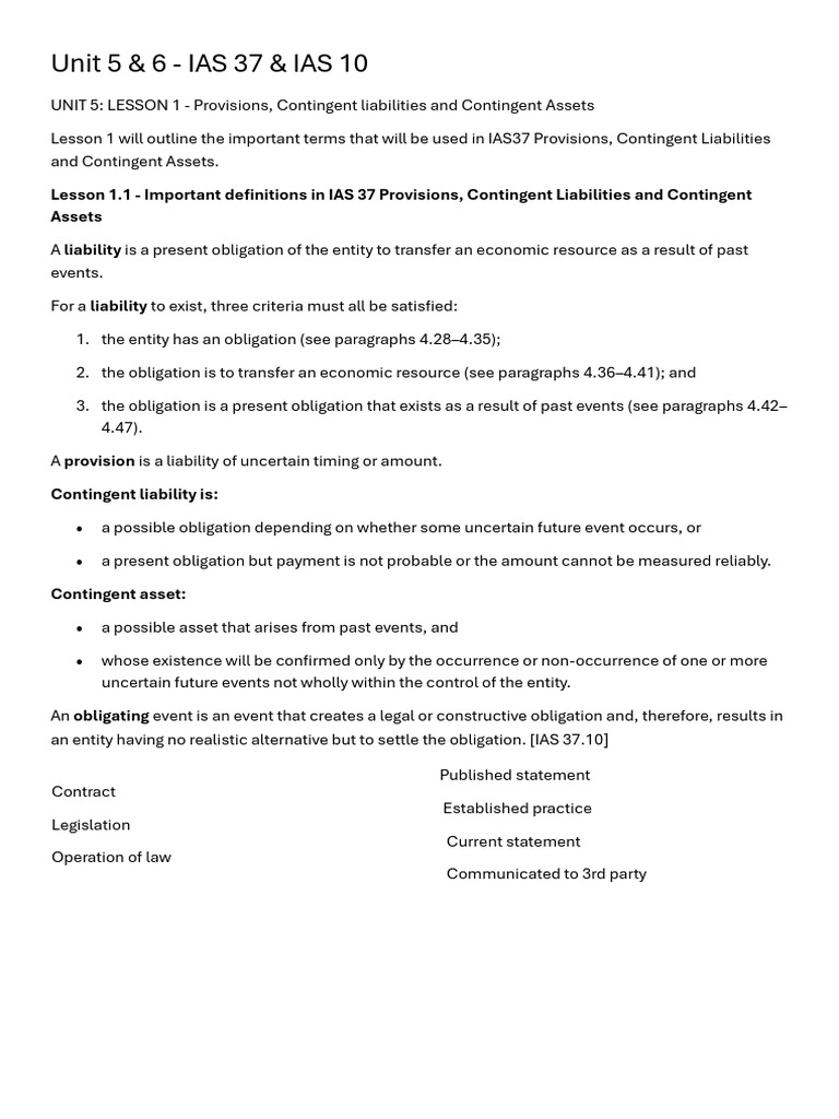 IAS 37 & IAS 10: Provisions and Liabilities | PDF | Going Concern ...