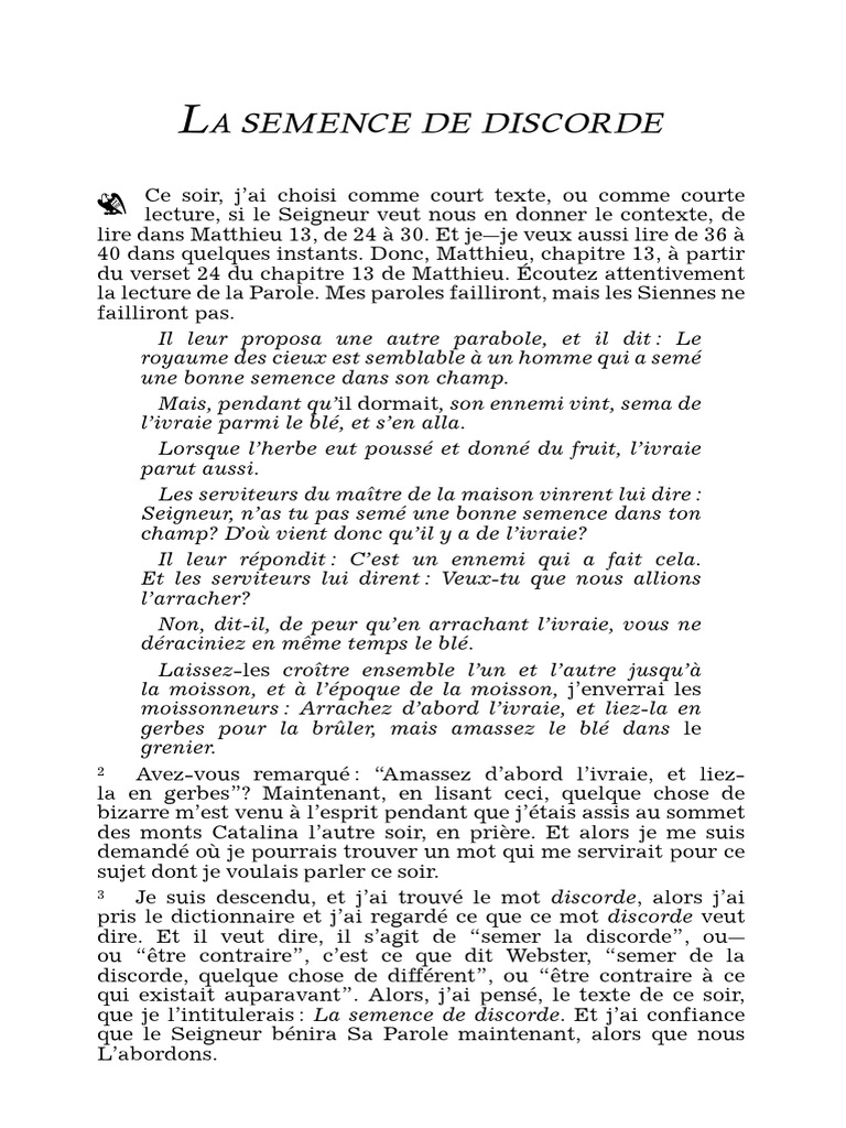 La Parabole de la Semence de Discorde | PDF | Dieu | Onction