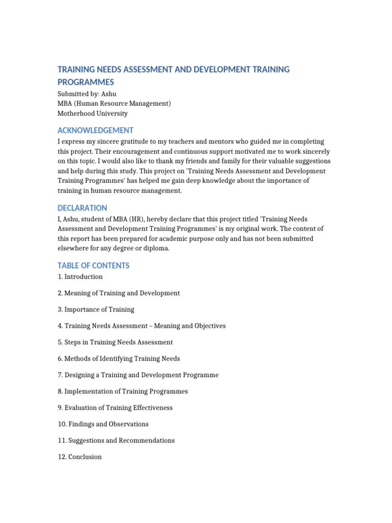 Training Needs Assessment in HR Management | PDF | Human Resource ...