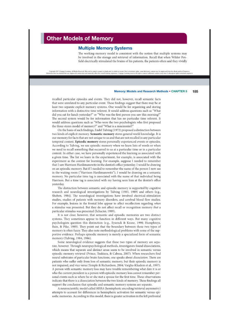 Other Models of Memory PDF | PDF
