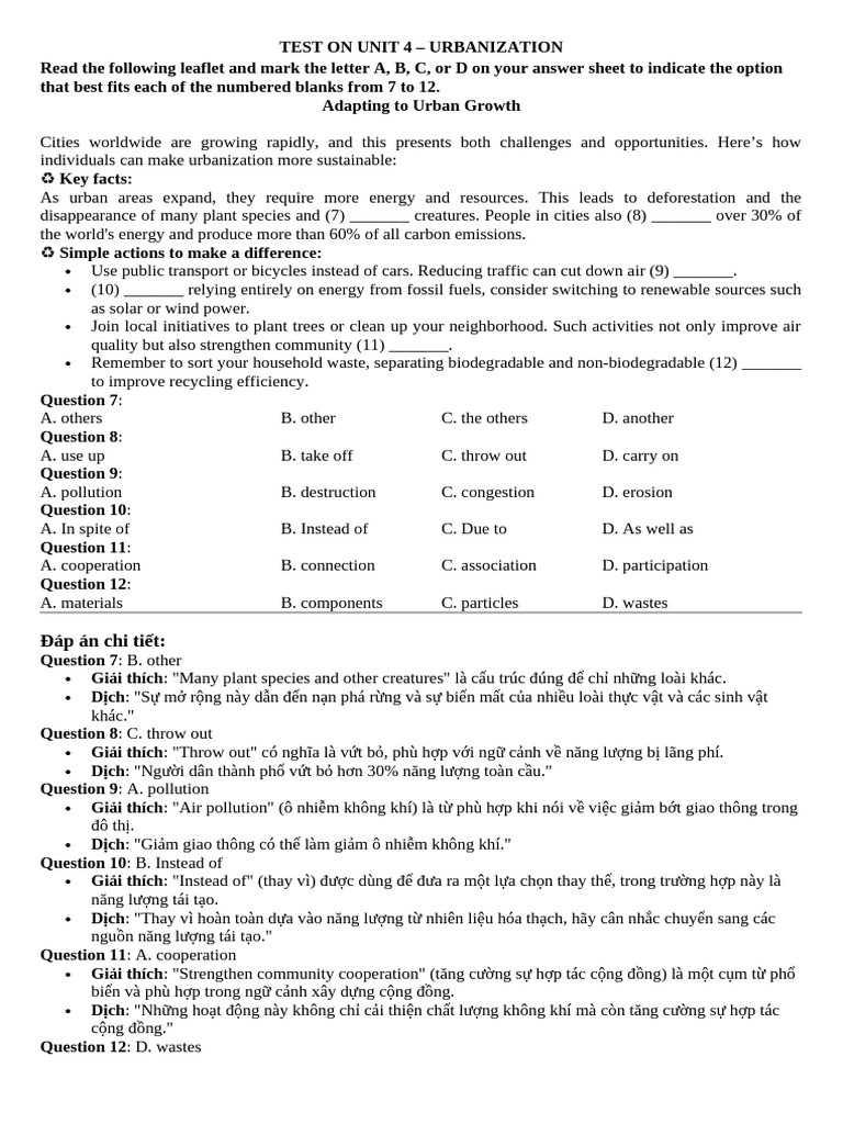 Test On Unit 4 - k12 - Key | PDF