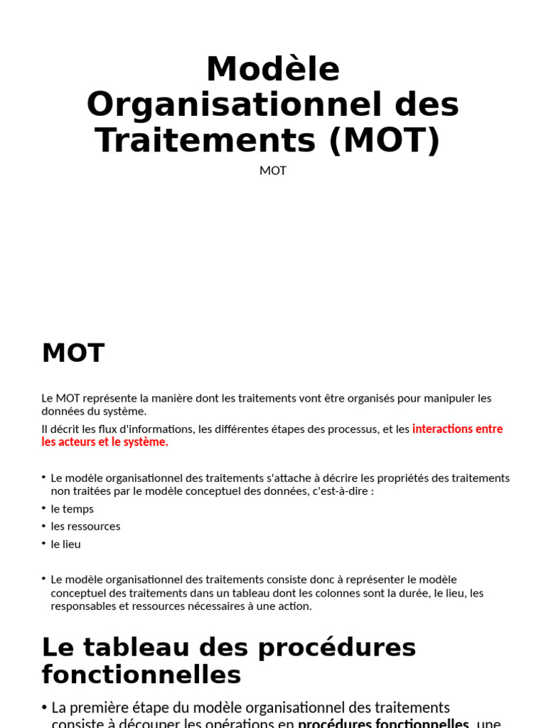 Modèle Organisationnel des Traitements (MOT) | PDF
