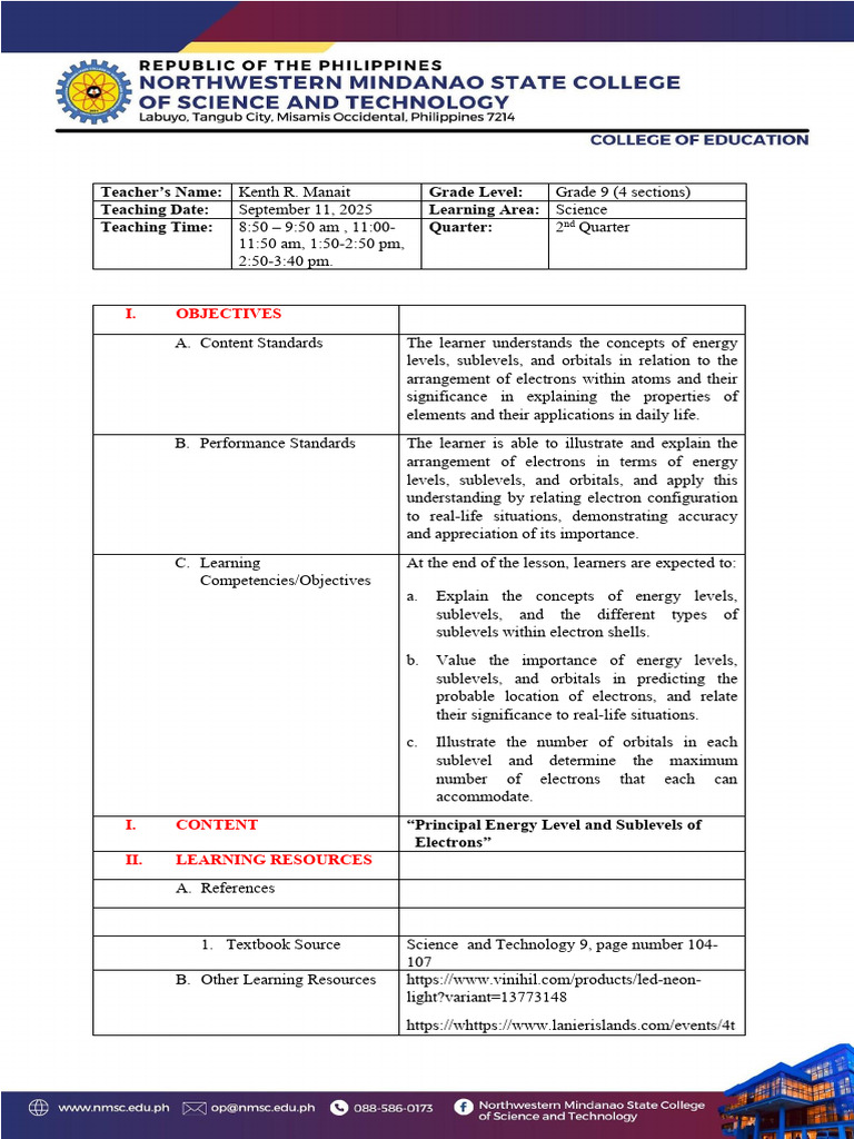 FinalLP - Principal of Energy Levels and Sublevel of Electrons | PDF ...