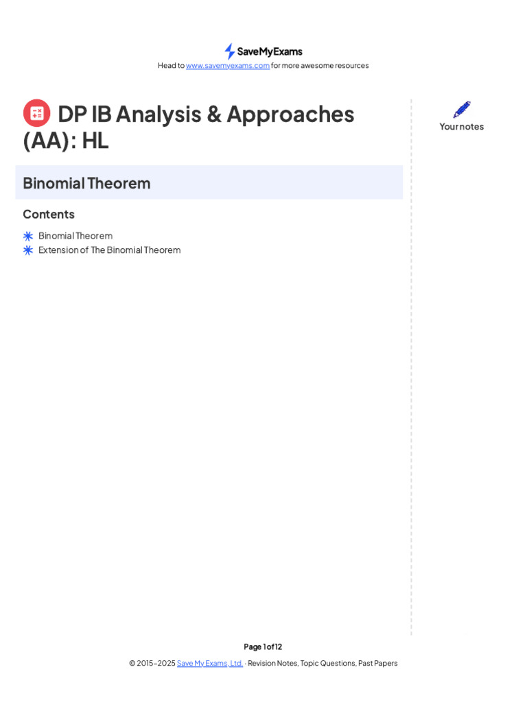 Binomial Theorem Notes | PDF | Algebra | Mathematical Objects