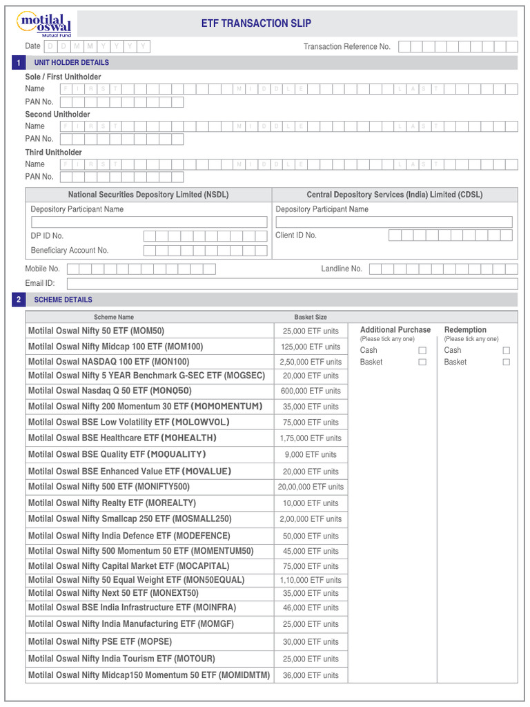 ETF Transaction Slip Template | PDF | Exchange Traded Fund | Securities ...