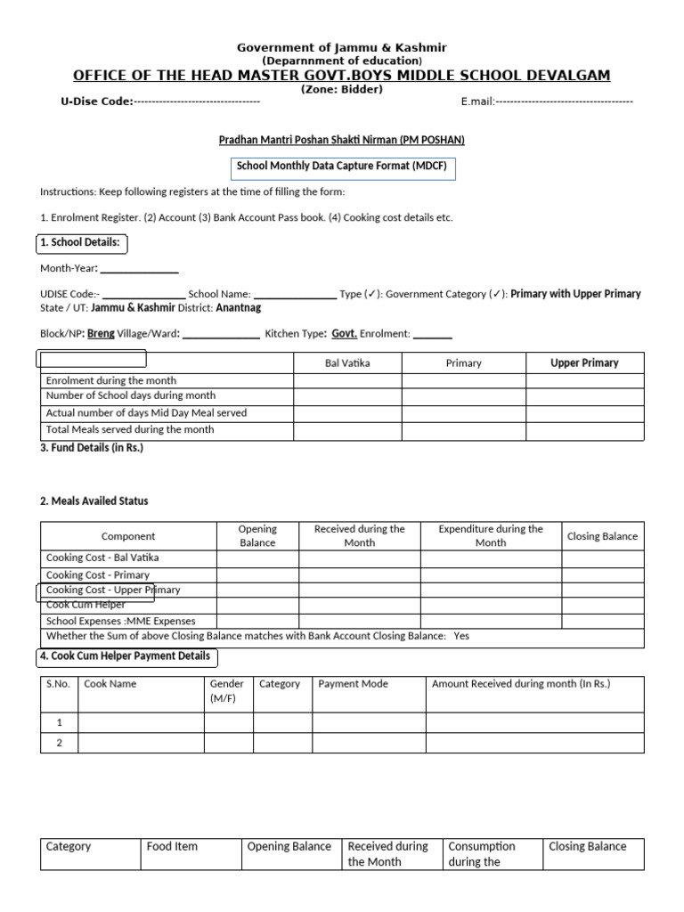 MDM Monthly Report Format 2025 J&K | PDF