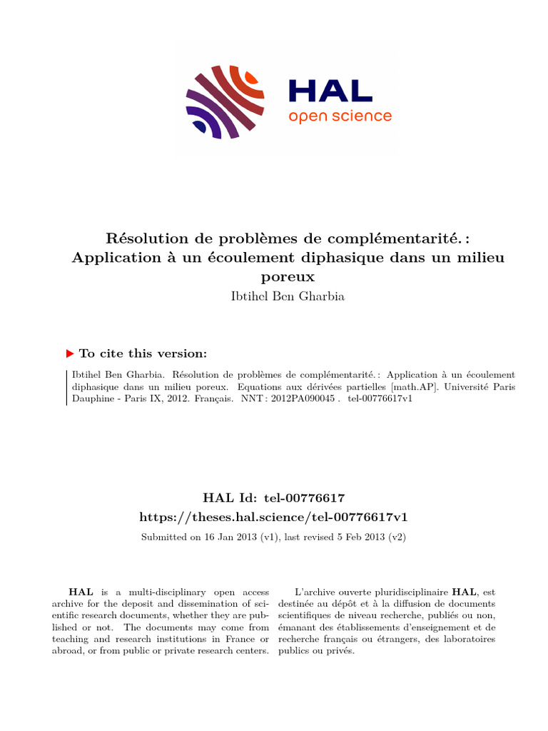 Problèmes de complémentarité en écoulement | PDF | Matrice ...