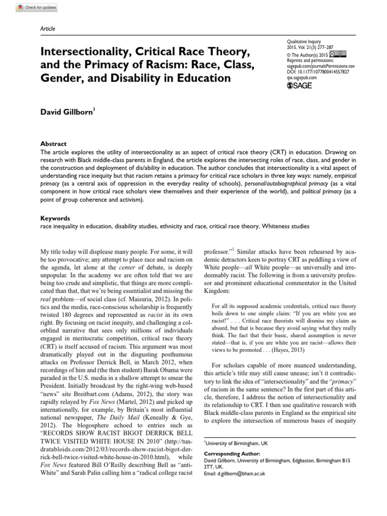 Gillborn - 2015 - Intersectionality, Critical Race Theory, and The ...