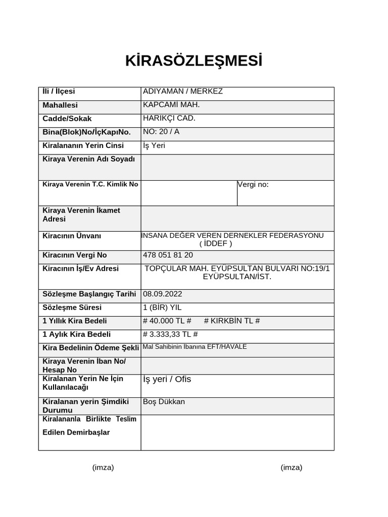 Boş Kira Sözleşmesi (18192) | PDF