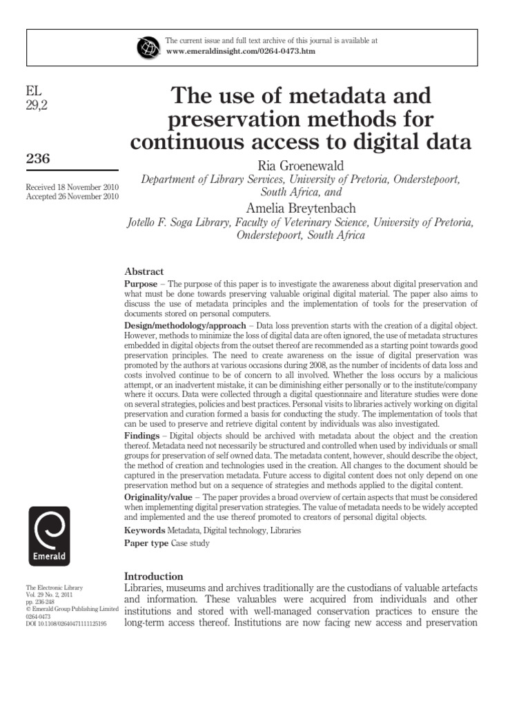 Digital Preservation and Metadata Strategies | PDF | Metadata | World ...