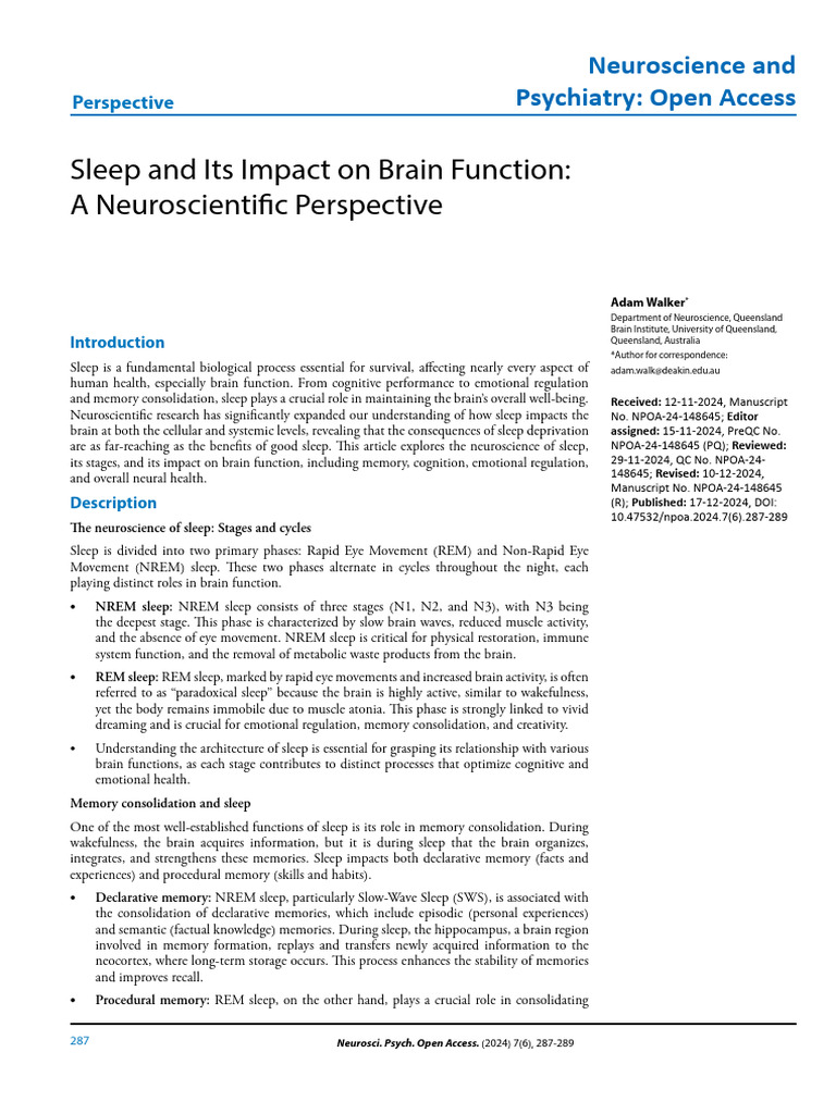 Sleep's Role in Brain Function | PDF | Sleep | Sleep Deprivation