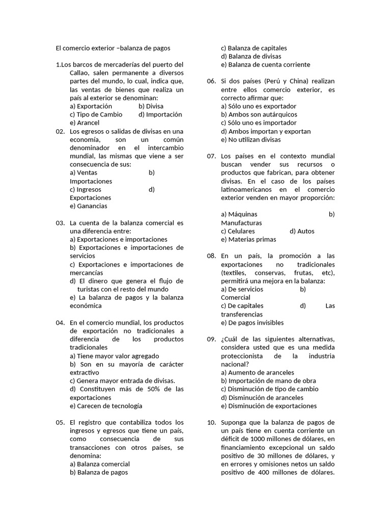 Comercio Exterior y Balanza de Pagos | PDF | Balance de pagos | Sector ...