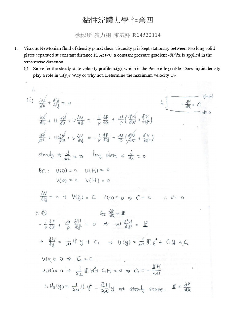 Viscous Fluid Dynamics Analysis and Solutions | PDF | Viscosity | Shear ...