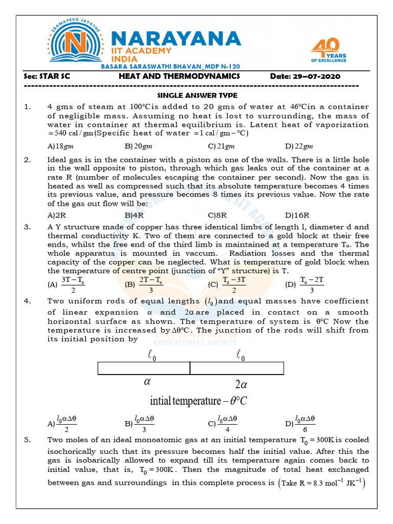 Heat and Thermodynamics Practice Questions | PDF | Gases | Heat