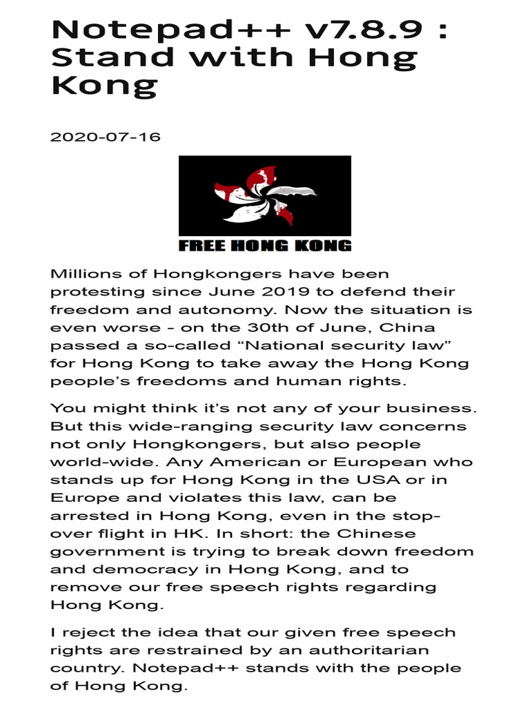 Notepad++ v7.8.9 Stand With Hong Kong Notepad++ | PDF