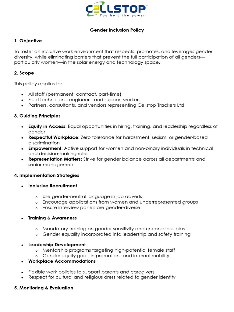 Gender Inclusion Policy for Solar Industry | PDF | Sexism | Leadership