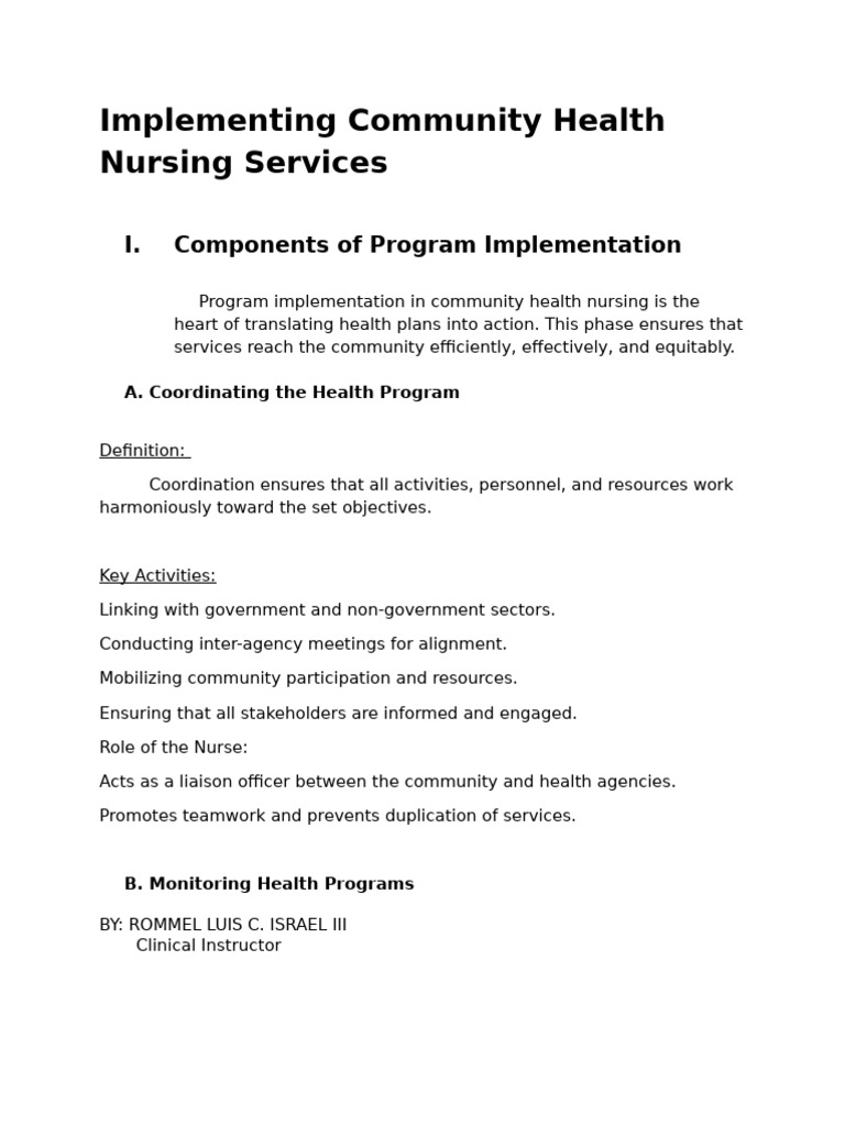 Community Health Nursing Implementation Guide | PDF | Preventive ...