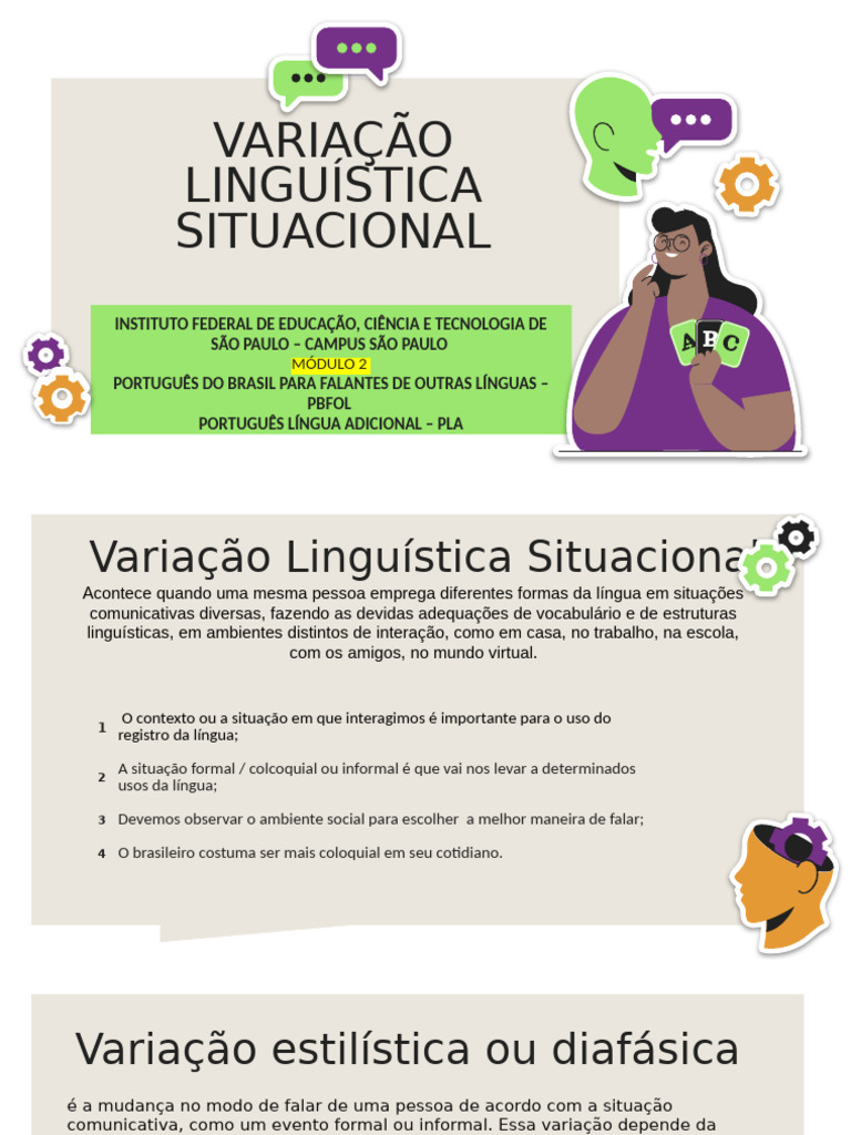 Variação Linguística Situacional | PDF | Linguística | Comunicação humana