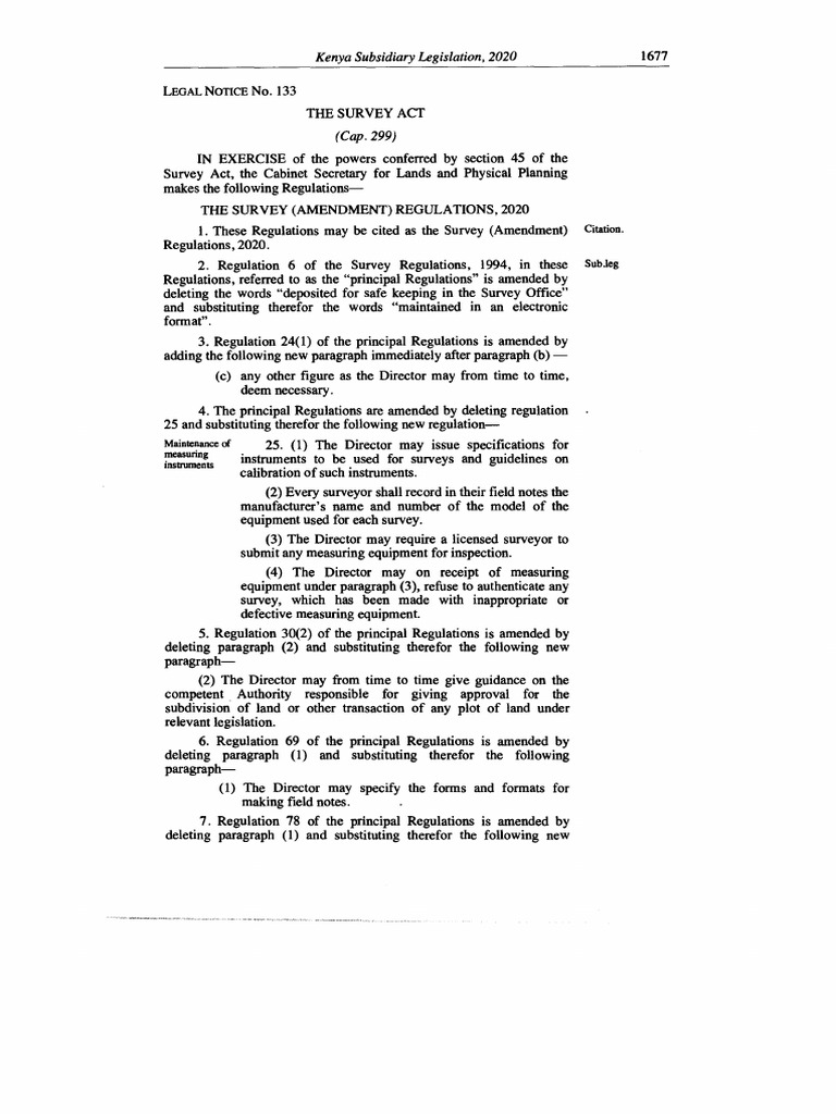 Survey Act Amendment Regulations 2020 | PDF | Surveying