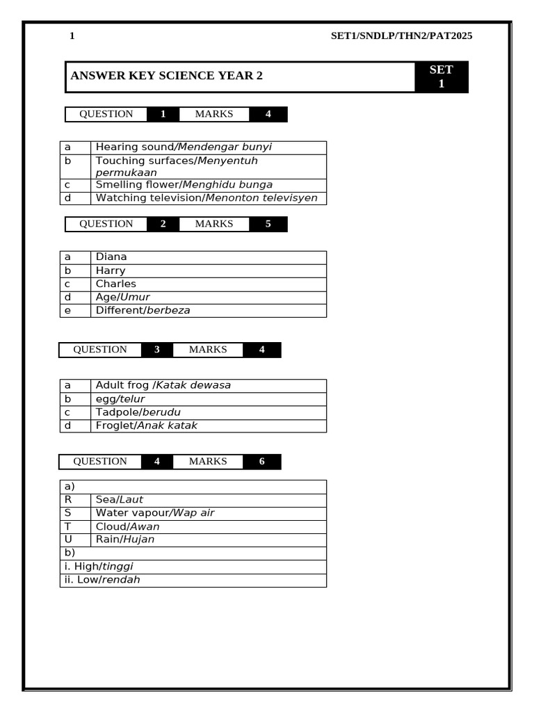 Year 2 Science Answer Key Guide | PDF | Plants