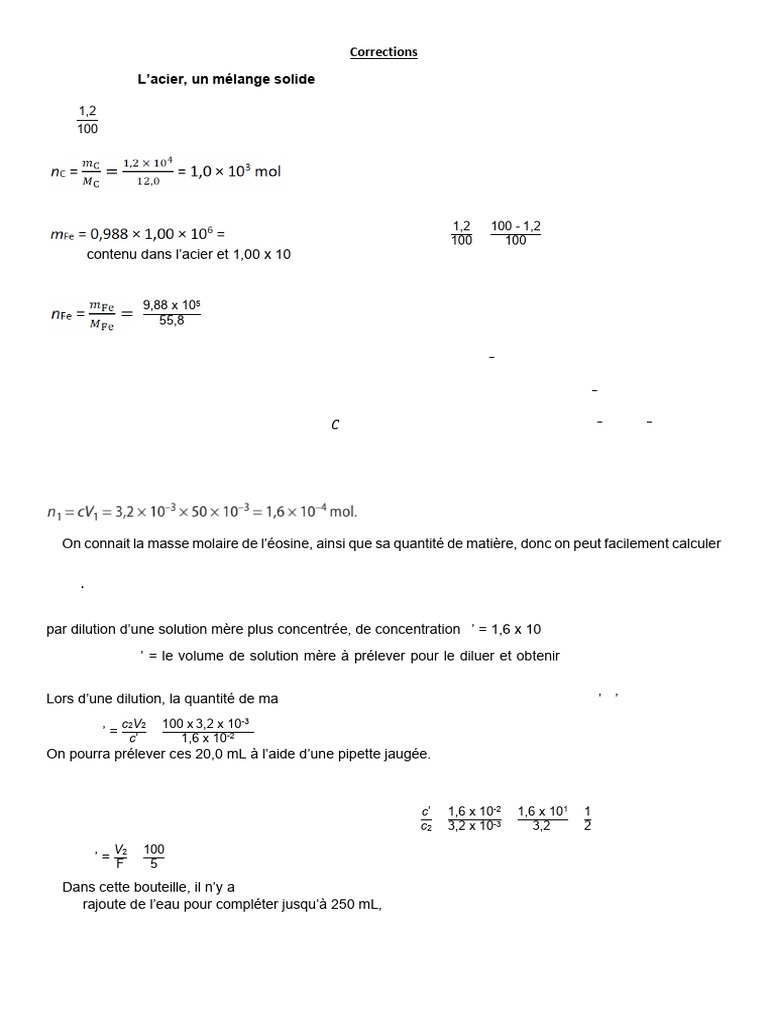 Calculs de masse et concentration en chimie | PDF | Chimie | Substances ...