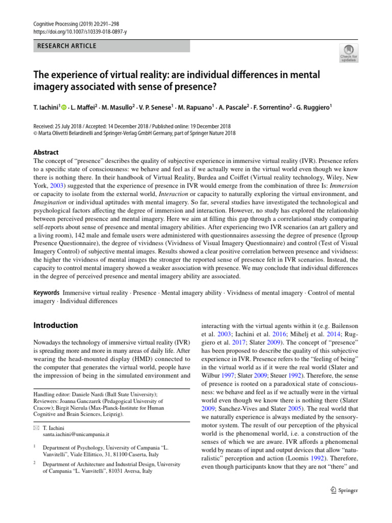 Mental Imagery and VR Presence Study | PDF | Mental Image | Virtual Reality