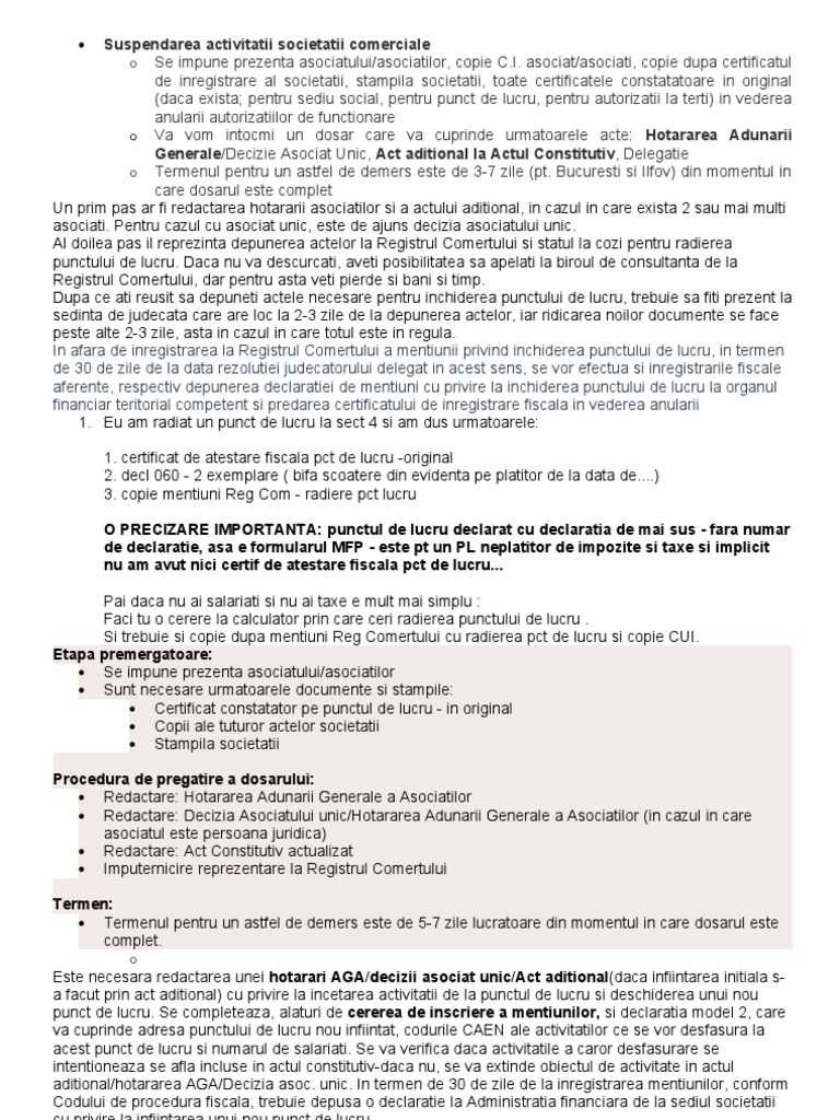 Suspend Area Activitatii Societatii Comerciale