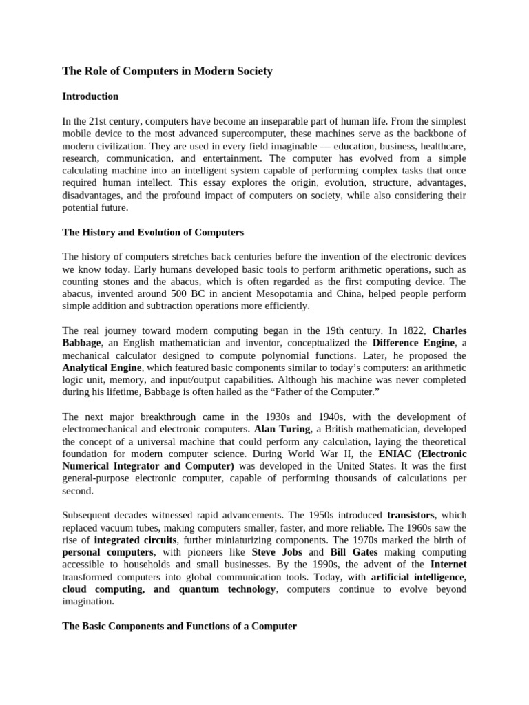 Impact of Computers on Society Today | PDF | Central Processing Unit ...