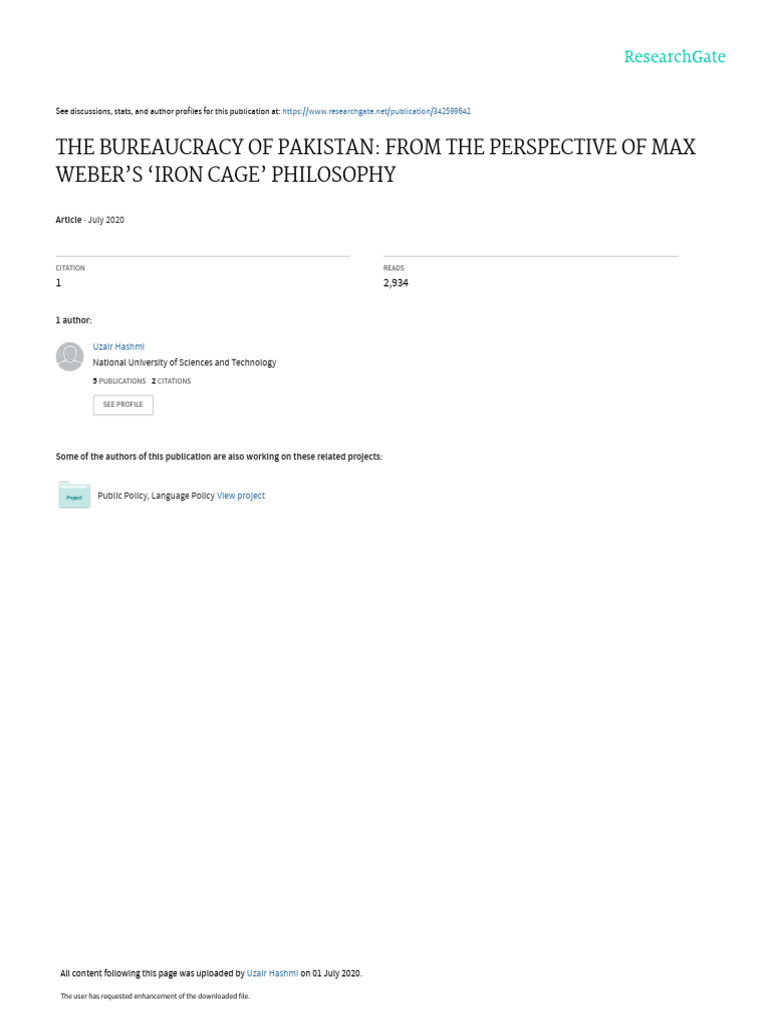 Bureaucracy in Pak From Max Webber Theory | PDF | Bureaucracy | Max Weber