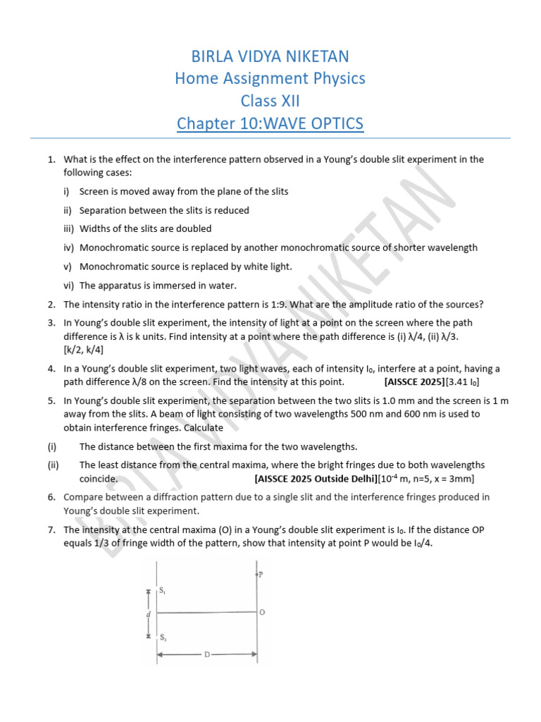 Wave Optics: Young's Double Slit Analysis | PDF