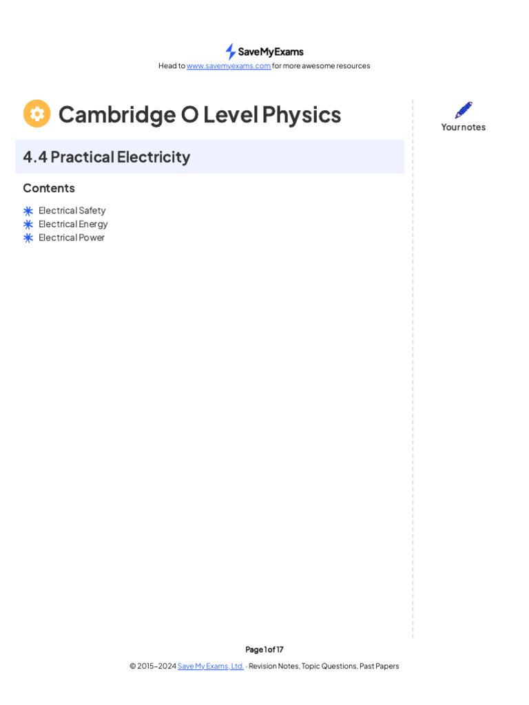 Cambridge O Level Physics: Practical Electricity | PDF | Electric Power ...