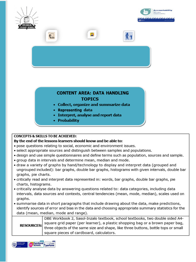 Lesson Plans Gr. 7 Mathematics Data Handling T4 W2 | PDF | Pie Chart ...