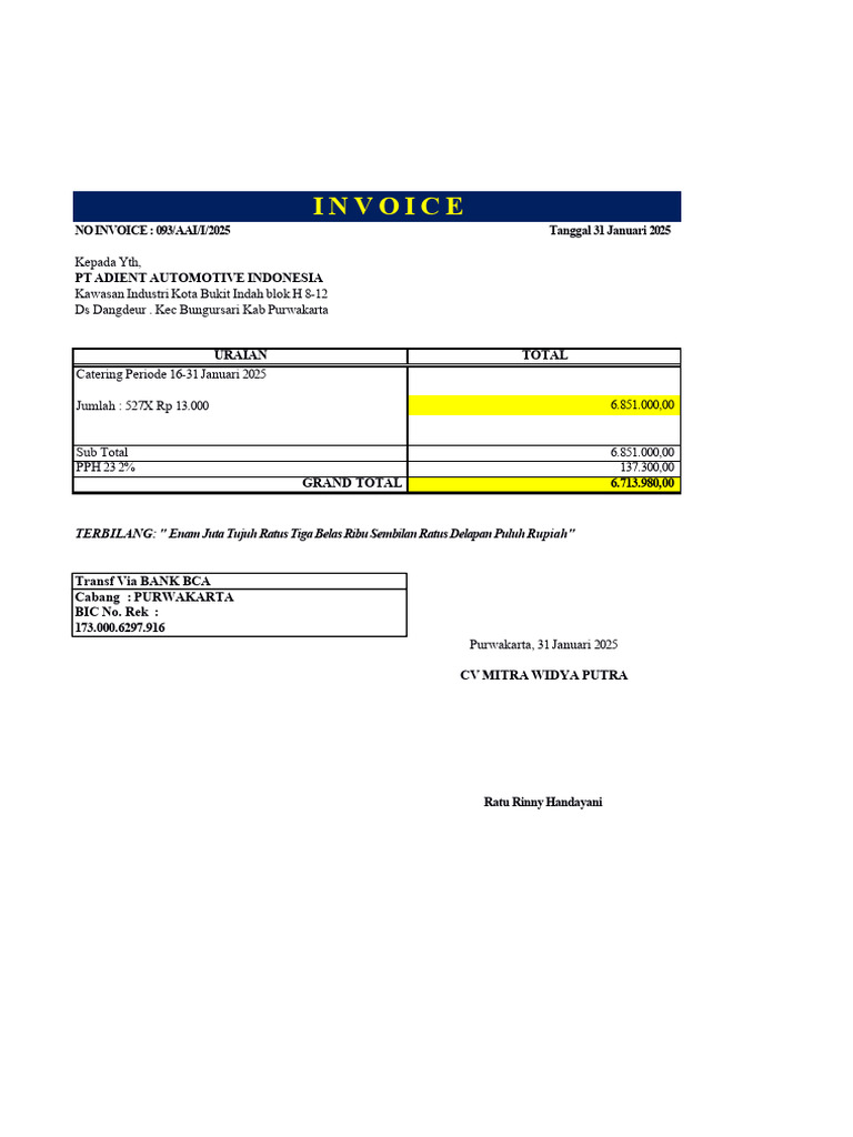 Invoice Adient 16-31 Jan 2025 1 | PDF