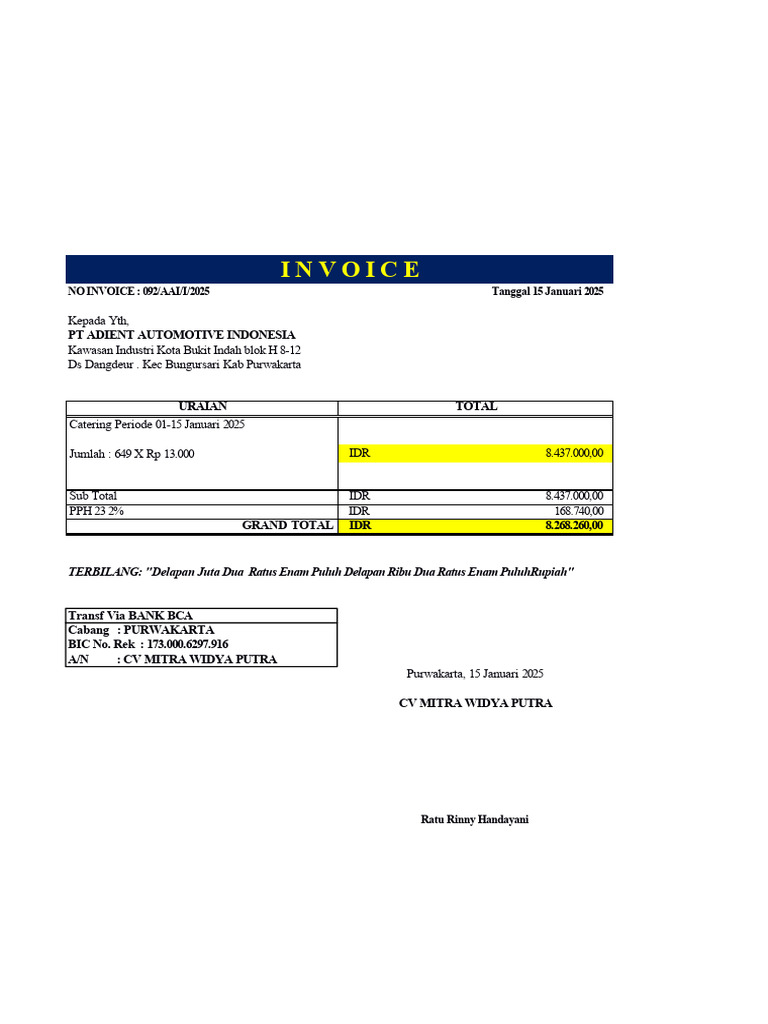 Invoice Adient 1-15 Jan 2025 1 | PDF
