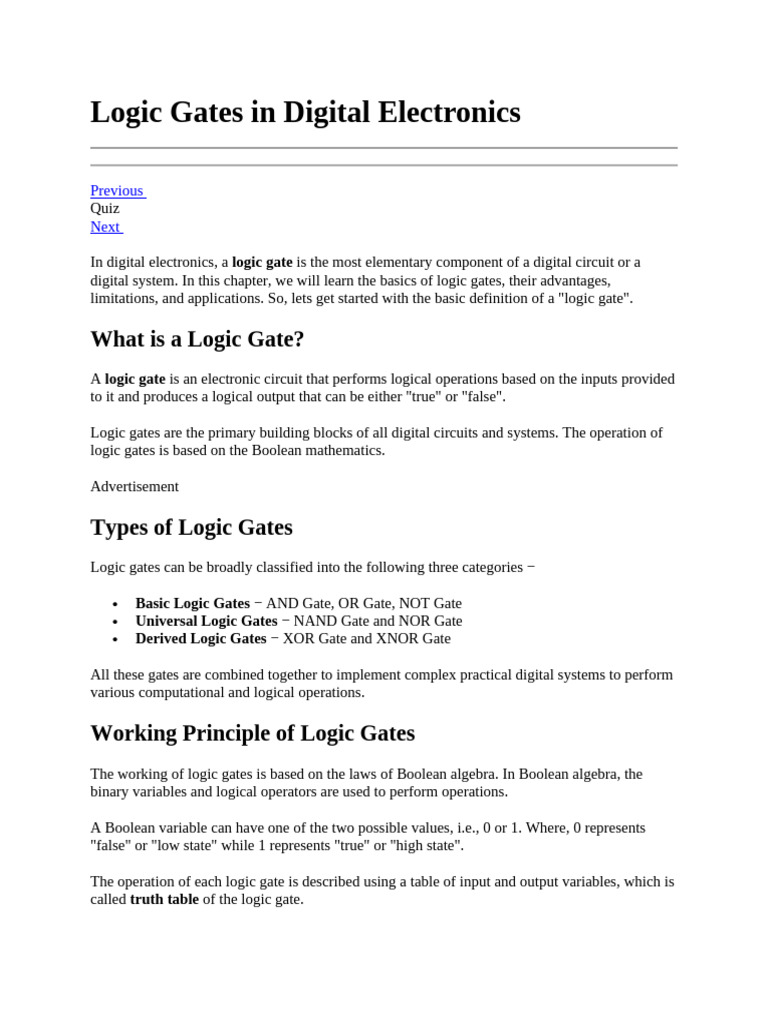 Understanding Logic Gates in Electronics | PDF | Logic Gate | Digital ...