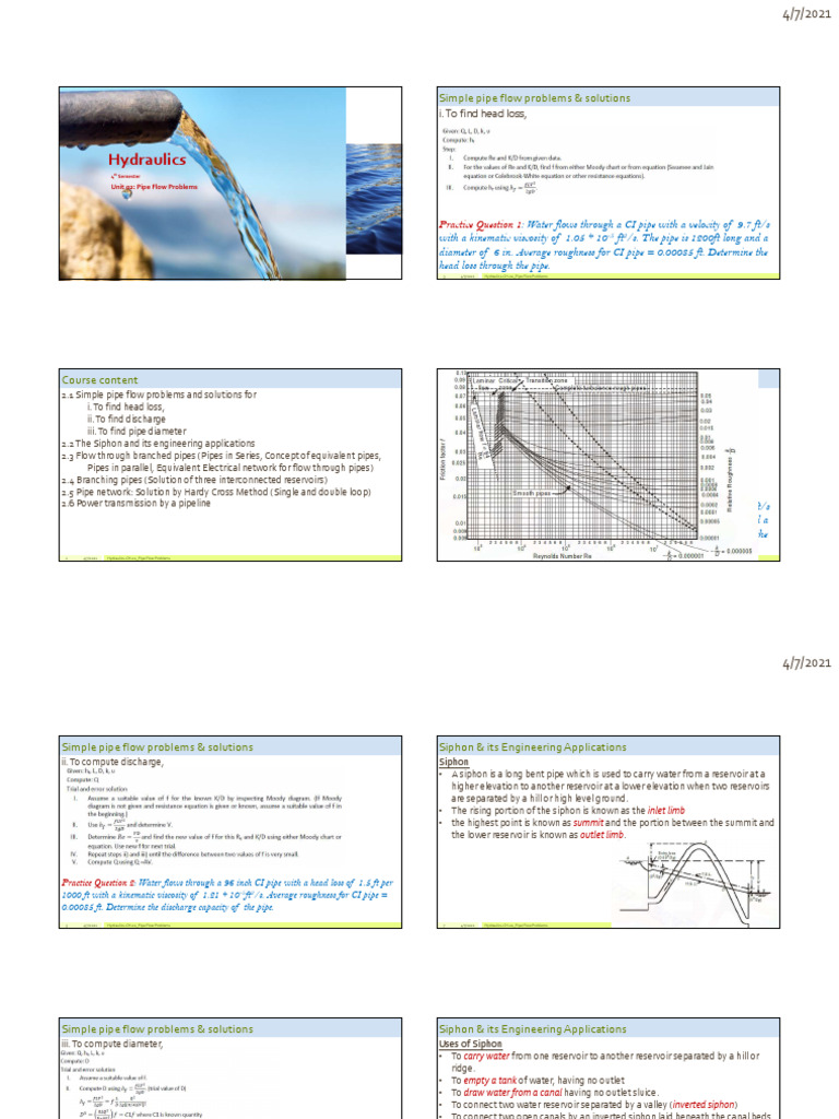 Pipe Flow Problems in Hydraulics | PDF | Hydraulic Engineering ...