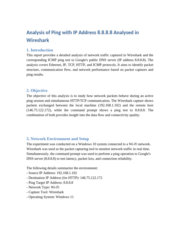 Ping Analysis of 8.8.8.8 in Wireshark | PDF | Transmission Control ...