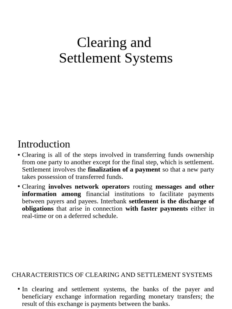 Clearing and Settlement Systems Explained | PDF | Automated Clearing ...