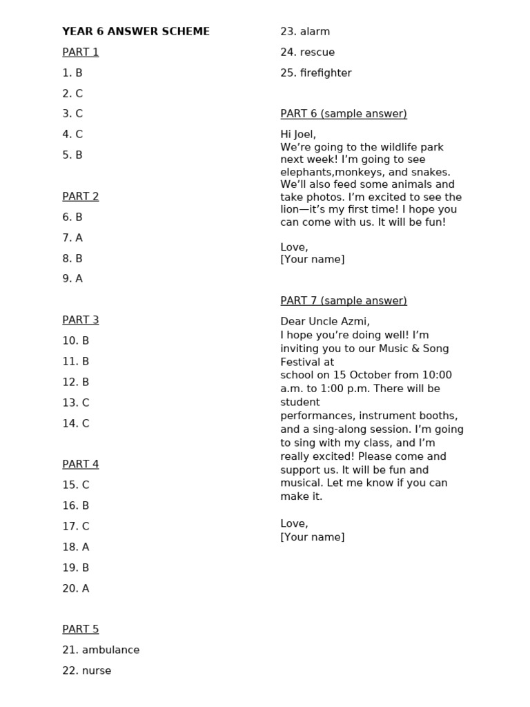 Year 6 Answer Scheme Overview | PDF