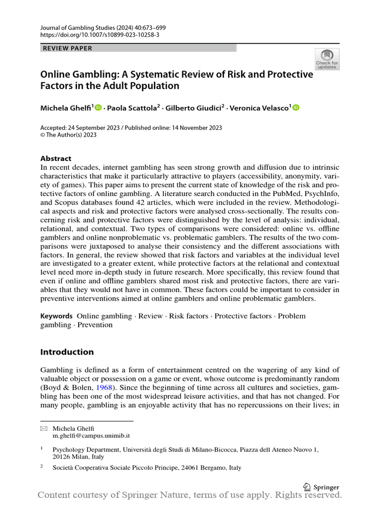 Online Gambling A Systematic Review of Risk and PR | PDF | Problem ...